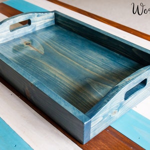 Handmade Wood Serving Tray with Built-In Handles, Custom Stain, Personalized, Made to Order Worn Navy