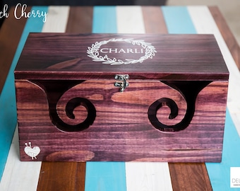 Multipurpose Wood Yarn Box with Divider, Solid Wood, Custom Stain Colors, Personalization Optional, Handmade