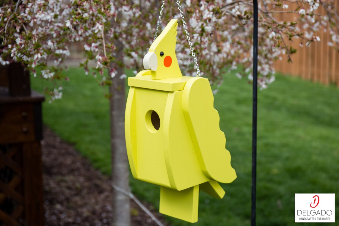 Cockatiel Bird House Yard Art Birdhouse Hand Painted Solid - Etsy - Cockatiel Birdhouse Designs With Cast Iron Frame
