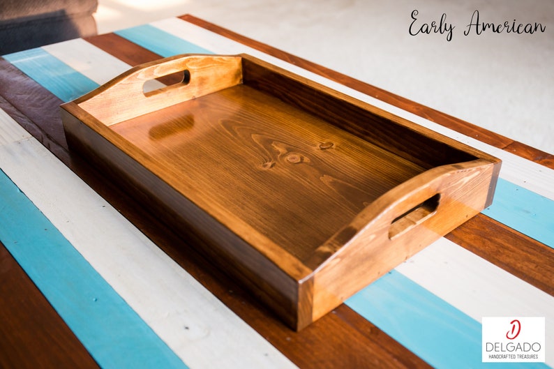 Handmade Wood Serving Tray with Built-In Handles, Custom Stain, Personalized, Made to Order Early American