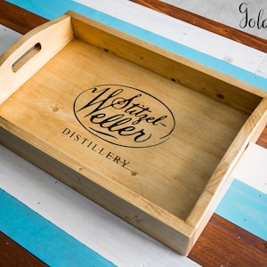 Handmade Wood Serving Tray with Built-In Handles, Custom Stain, Personalized, Made to Order Golden Oak