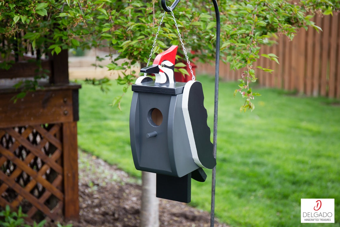 Pileated Woodpecker Bird House Birdhouse Hand Painted Solid Etsy