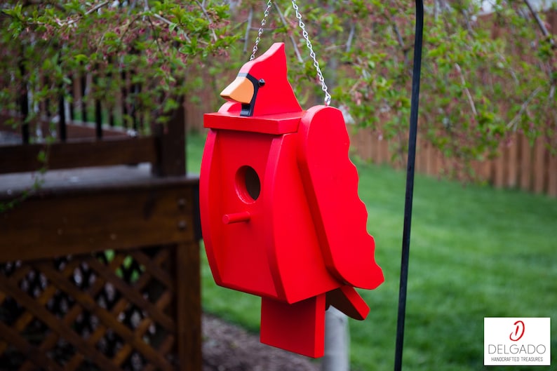 Cardinal Bird House Birdhouse Hand Painted Solid Wood Made | Etsy