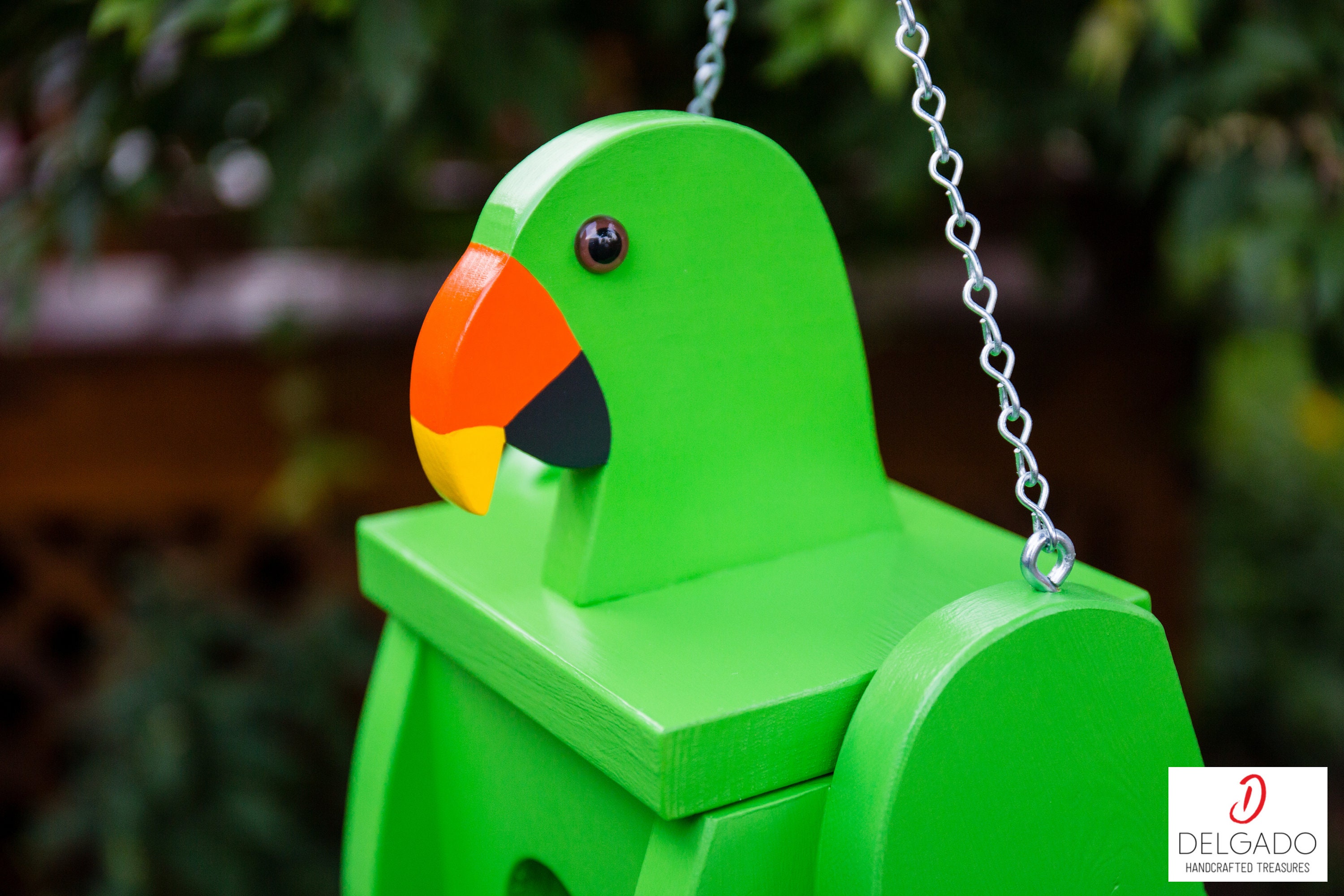 Green Parrot Bird House Birdhouse Hand Painted Solid Wood Etsy