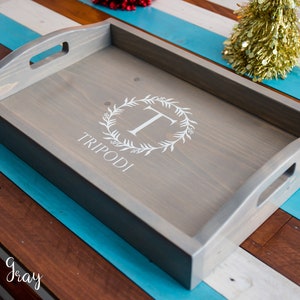 Handmade Wood Serving Tray with Built-In Handles, Custom Stain, Personalized, Made to Order Willow Gray
