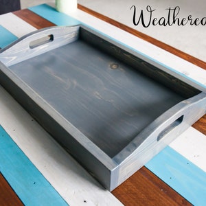 Handmade Wood Serving Tray with Built-In Handles, Custom Stain, Personalized, Made to Order Weathered Gray