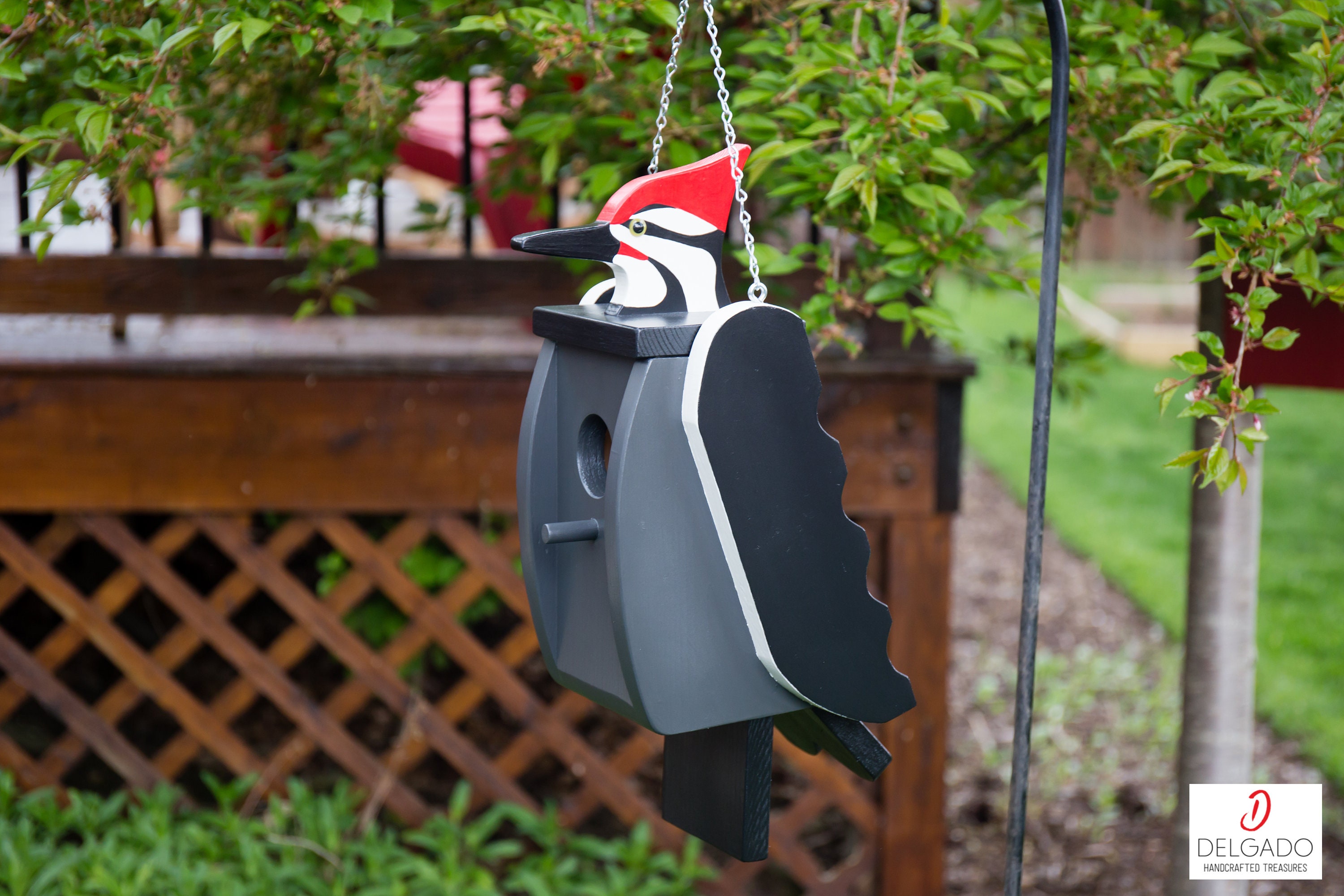 Pileated Woodpecker Bird House Birdhouse Hand Painted Solid Etsy