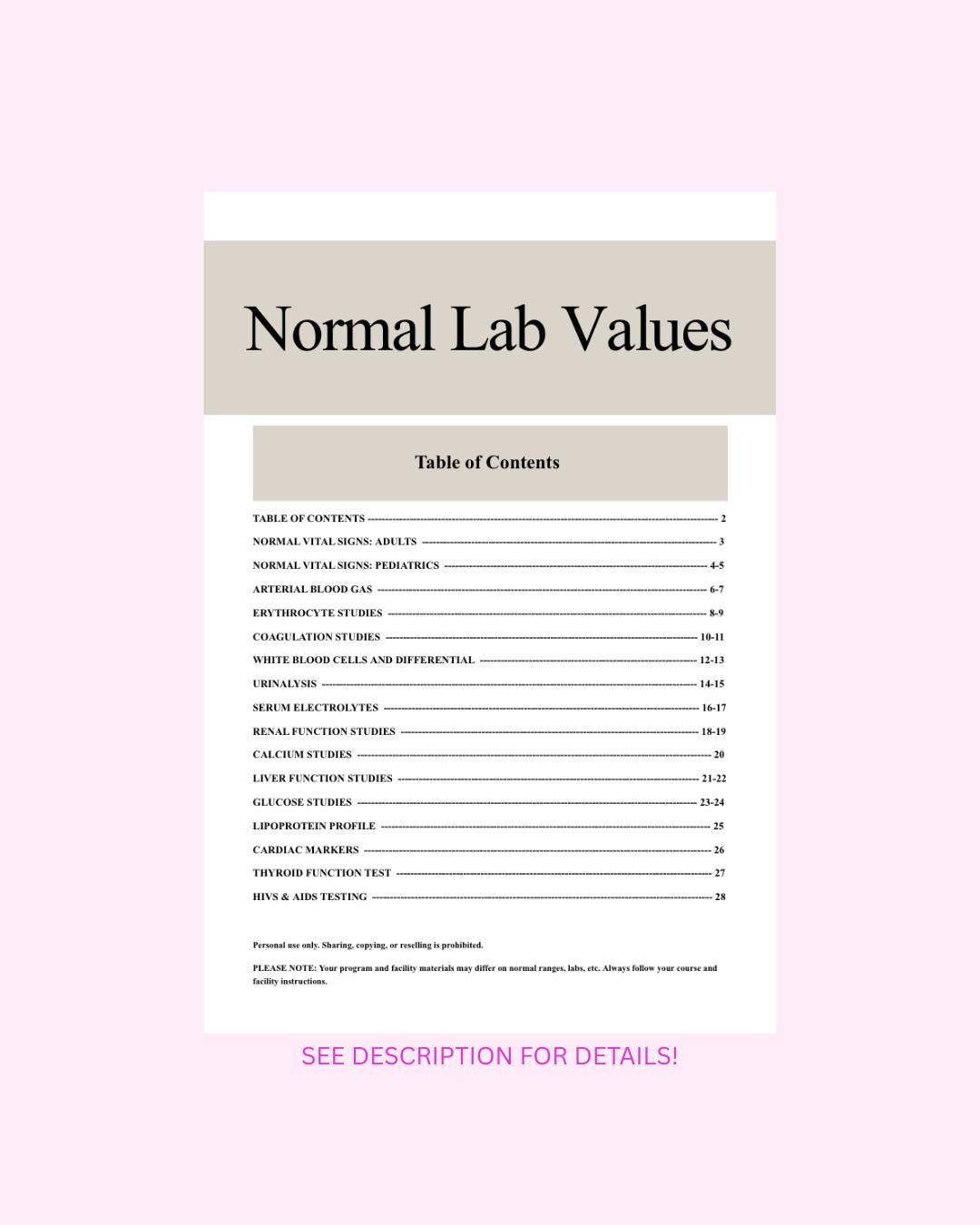 Normal Lab Values Nursing Cheat Sheet | Nursing Student Notes | Study ...