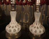 Authentic Fenton Glass Art White Opalescent Coin Dot, Coin Spot Pair of Lamps