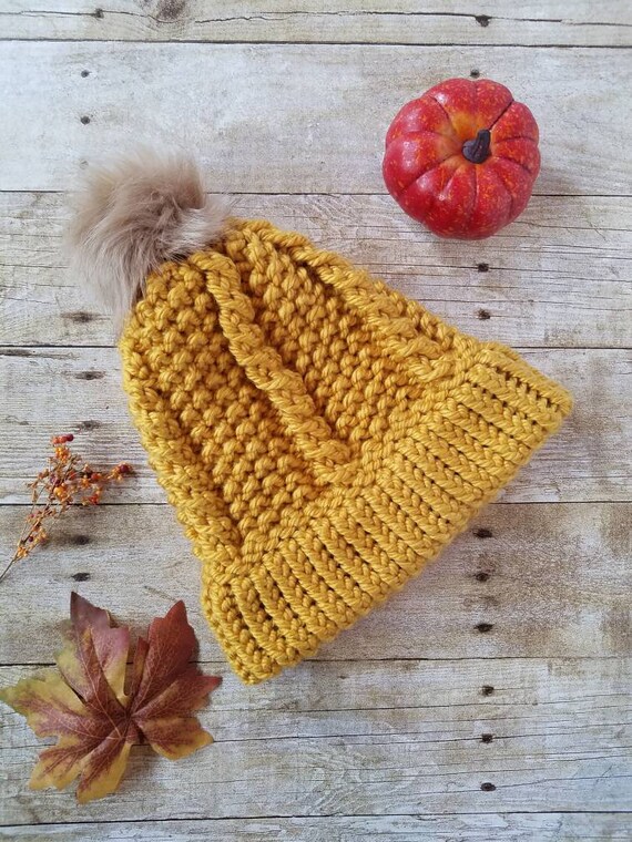 Cable Seed Knit Hat With Pom - Etsy display picture 1