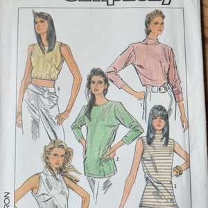 May include: A sewing pattern for four different tops. The pattern is for sizes 6, 8, and 10. The pattern includes instructions for using an overlock or serger machine.