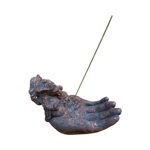 large valcanoe stone hand ganesha incense holder