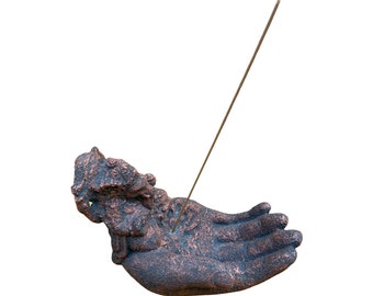 large valcanoe stone hand ganesha incense holder