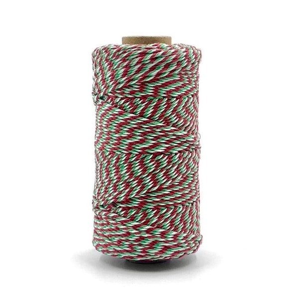 Red, Green & White Holiday Baker's Twine 2mm 12 Ply 110 Yard Spool 100% Cotton String Craft Scrapbook Gift Favor eco friendly