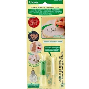 Clover Embroidery Stitching Tool Needle & Threader, Loop Satin and Back Stitch Punch