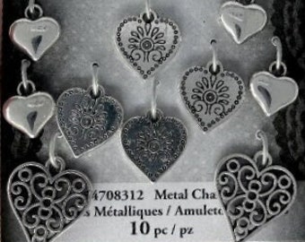 10 dijes de corazón para joyería, collar, pulsera, llavero, diario, planificador, regalo para primos, bricolaje, San Valentín.