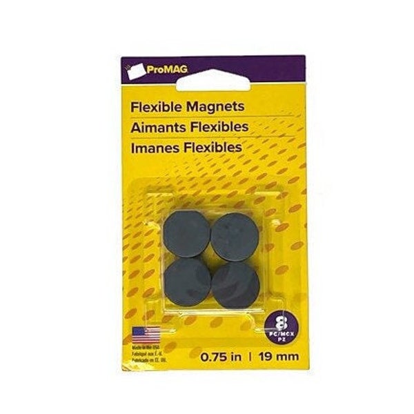 ProMag Round Flexible Magnets 3/4 inch (19mm) 8ct DIY Craft Household Projects Refrigerator Magnetic Bulletin Board Office