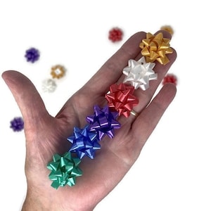 Tiny 1" Bows 6ct Gift Wrap Packaging Party Decoration Poly Art Craft Birthday Card Making Scrapbook Self Stick Mini Star Bow Assorted Colors