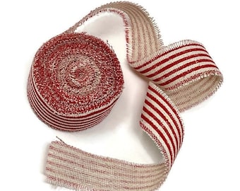 Pewter Gray Stripe Linen Blend Ribbon Frayed Edges 1