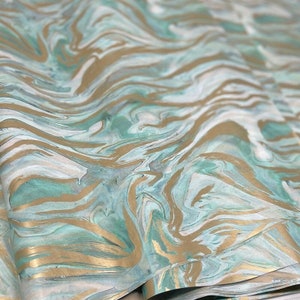 Marbleized Mint Tissue Paper 20" X 30"  5-10 Sheets Luxury Premium Metallic Gold Marble Green Gift Wrap eco-friendly