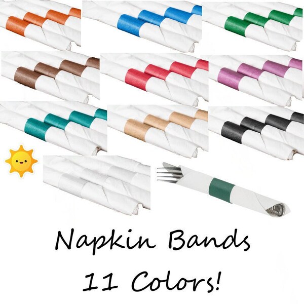 Napkin Bands 75-100 Self Adhesive Paper Ring Wrap Wedding Birthday Party Holiday Events Office BBQ Family Reunion Catering Food Truck Cafe