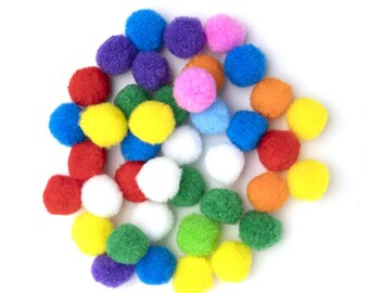 Pompones multicolores de 1 pulgada, paquete de 40 surtidos para manualidades infantiles, manualidades, tarjetas, álbumes de recortes, manualidades de papel, fiestas