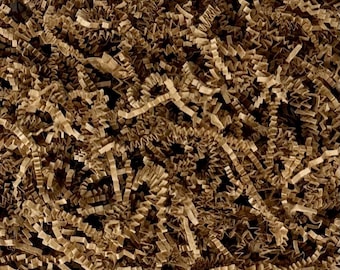 May include: Brown paper shred for packaging and gift wrapping. The shred is made of recycled paper and is a sustainable alternative to plastic packing peanuts.