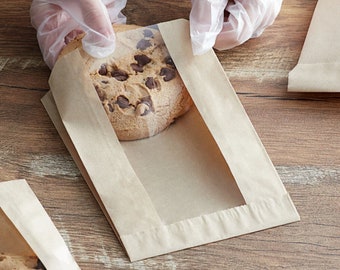 Kraft Paper Window Bakery Treat Bags 5x2x7 3/4" 10-25 pieces Cookie Gifts Parties Wedding Shower BBQ Card Craft Wax Paper eco friendly
