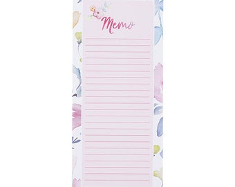 Magnetic Memo Pad with Watercolor Flowers Boho Floral Fridge List Note