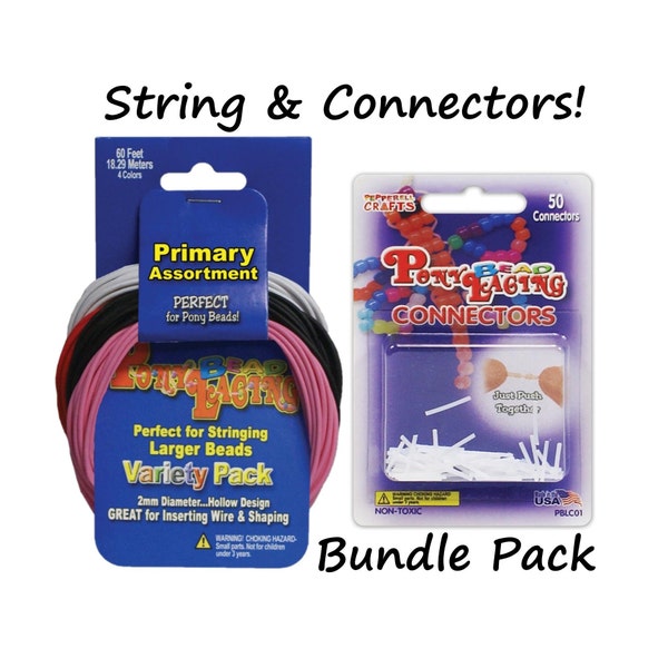 Bundle Pack! 60ft Pony Bead Lacing & 50 Connector Round Hollow Tube String Black White Red Pink Jewelry Beading