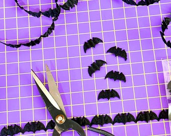 Black Bat Satin Cut Out Banner Puffy Ribbon Sealed Edge By The Yard Halloween Gift Wrap Scrapbook DIY Craft Card Trim Mini Garland