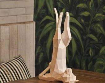 Kit de manualidades de papel 3D para escultura de gato practicando yoga, decoración de interiores, modelo poligonal de gatito, regalo, kit de lámpara opcional.