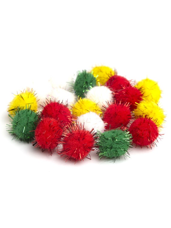 Christmas Pom-poms 1 Inch 20 Pieces Assorted Red Green White