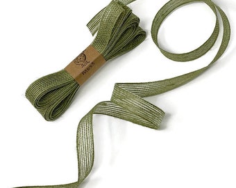 Moss Jute Ribbon 5/8" x 5 Yards Open Weave Earthy Olive Wedding Gift Wrap Packaging Floral Wreath Rustic Farmhouse Hessian Burlap Decor