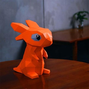 Baby Dragon, Orange 3D Optional Lamp Kit interior Decor Papercraft Polygonal Sculpture Model Gift Bright Neon