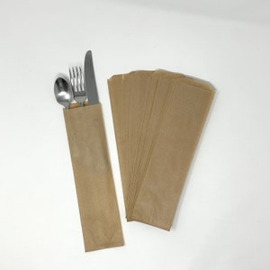 25 Kraft Silverware Bags 2.75&quot; x 10&quot; Paper Churro Cutlery Flatware Utensil Wedding Place Setting Favor Treat Pretzel Pencil eco friendly