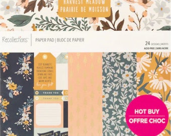 Bloc de papel Harvest Meadow, 48 hojas, 30 x 30 cm, diseño floral otoñal, cartulina para álbumes de recortes, manualidades DIY