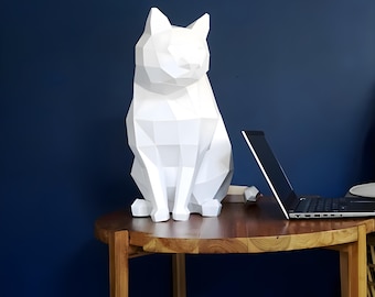 Kit de sculpture DIY 3D en forme de chat blanc, décoration d'intérieur, modèle polygonale, cadeau