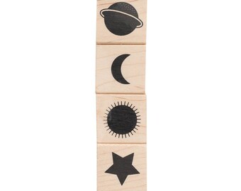 Wooden Stamp Set Solar For Bullet Journal, Organizer, Paper Craft American Crafts Set of 4
