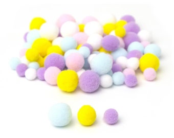 Pompones pastel, paquete de 100, tamaños surtidos, 7 mm - 1/2", decoración primaveral, Pascua, manualidades para niños, arte, tarjetas, álbumes de recortes, manualidades con papel