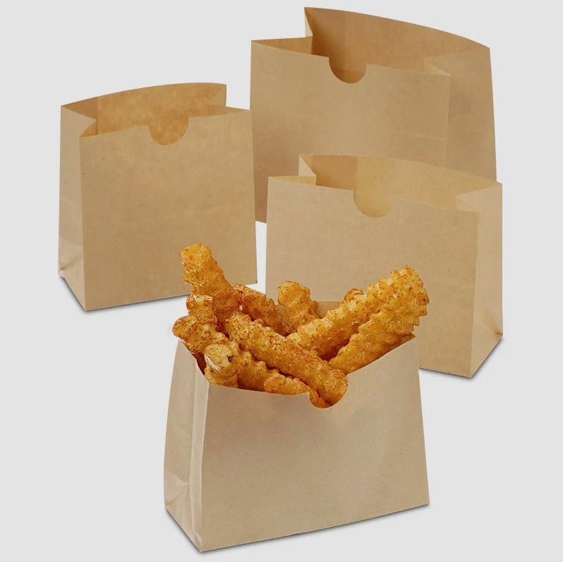 Brown Kraft Poly Lined Paper Snack Bags, Fries, Onion Rings
