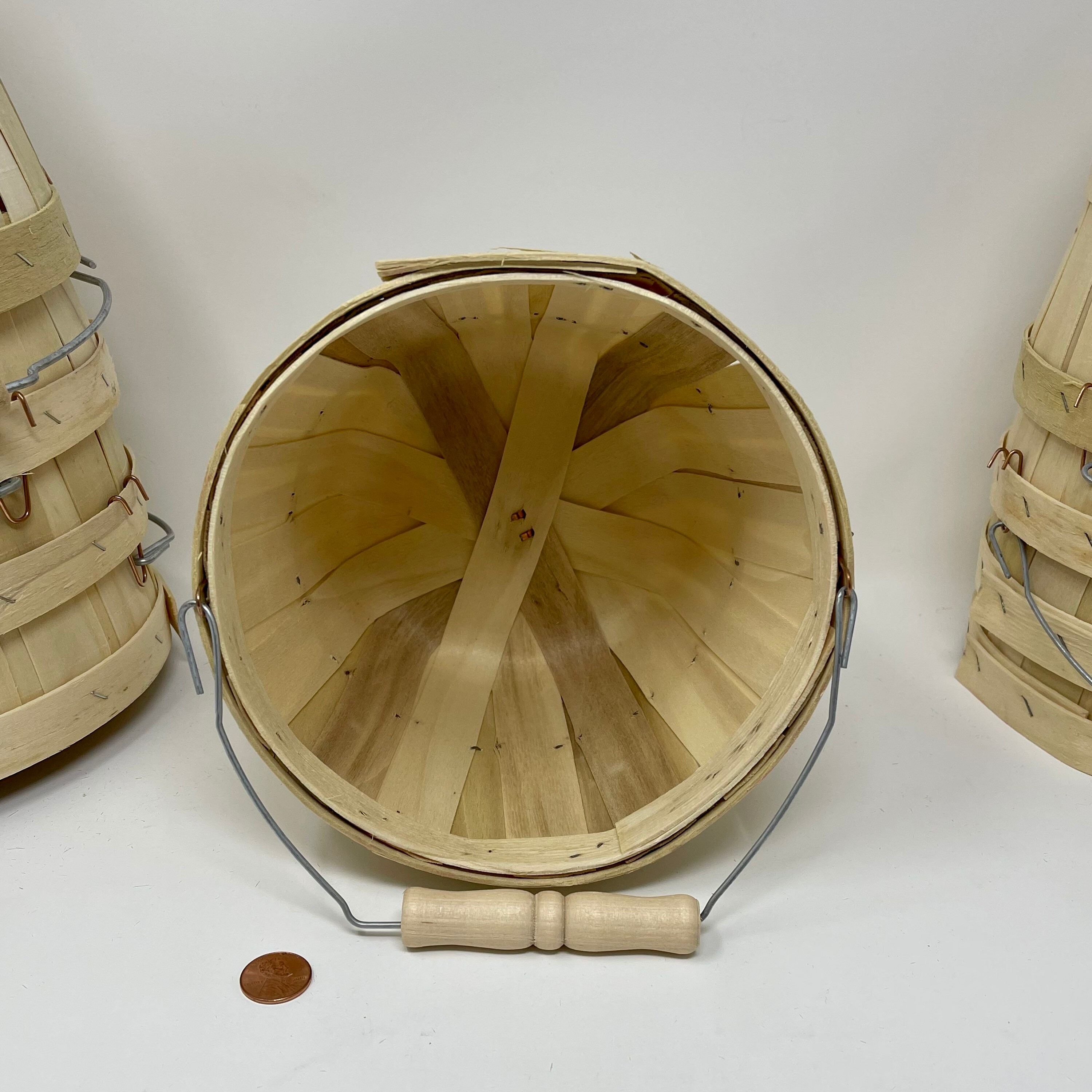 2 QT Wood Slat Baskets With Handle 1/4 Peck Round Natural Etsy