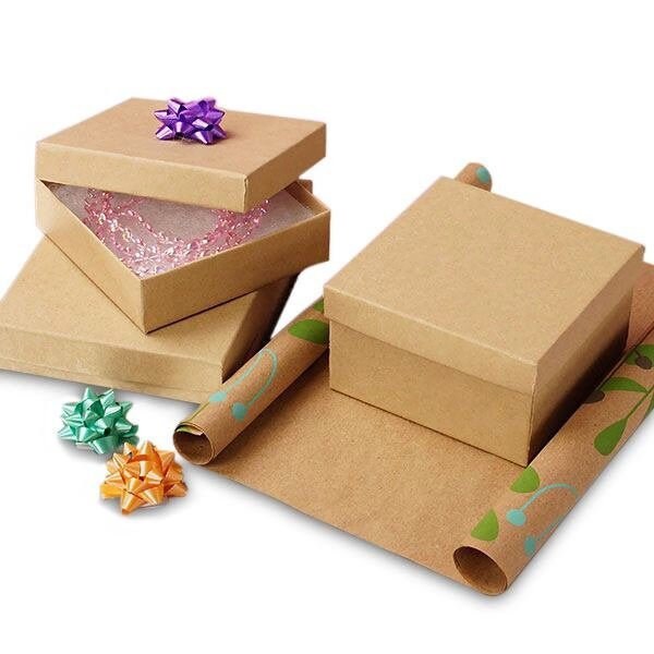20 Pack Brown Kraft Jewelry Gift Boxes - Cotton Filled Cardboard Display Boxes