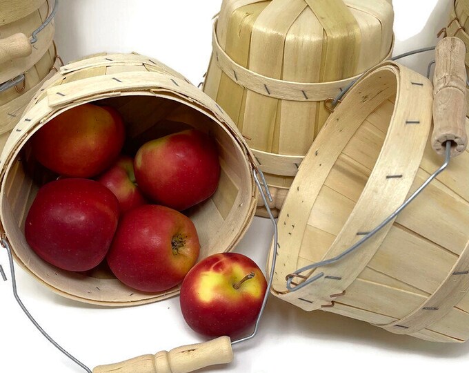 Wood Slat Round Baskets 1 QT W Handle Natural Wooden Bucket Etsy