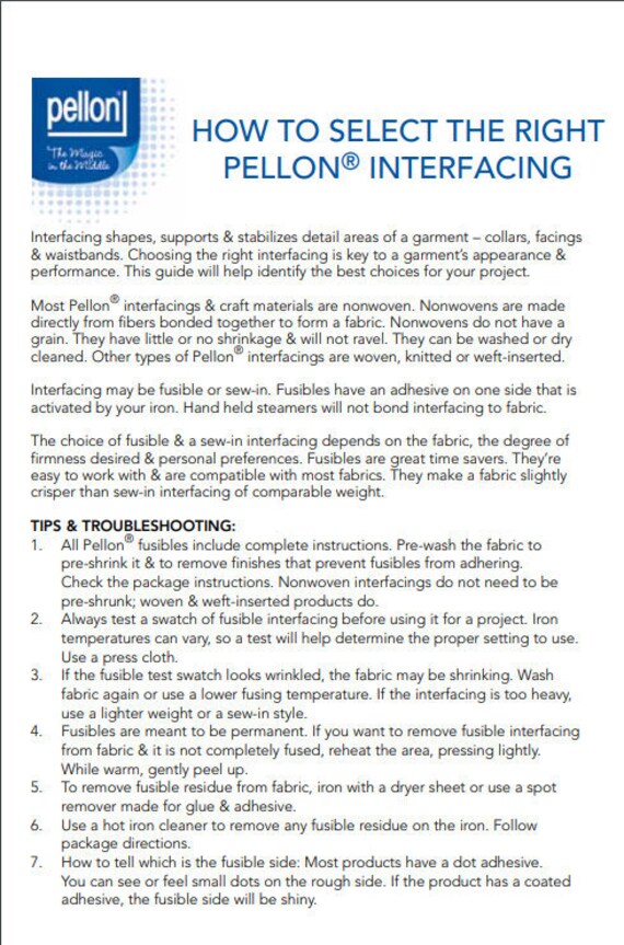 Pellon 911FF Interfacing 1 Yard White Apparel Basic Fusible
