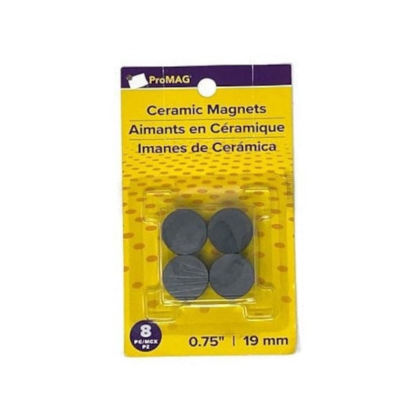 ProMag Round Ceramic Magnets 3/4 inch (19mm) 8ct DIY Craft Household Projects Refrigerator Magnetic Bulletin Board Office