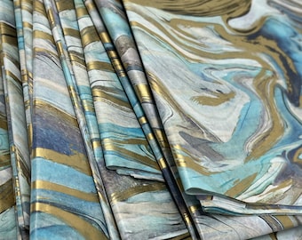 Marbleized Magic Blue Tissue Paper 20" X 30"  5-10 Sheets Luxury Premium Metallic Gold Marble Gift Wrap eco-friendly