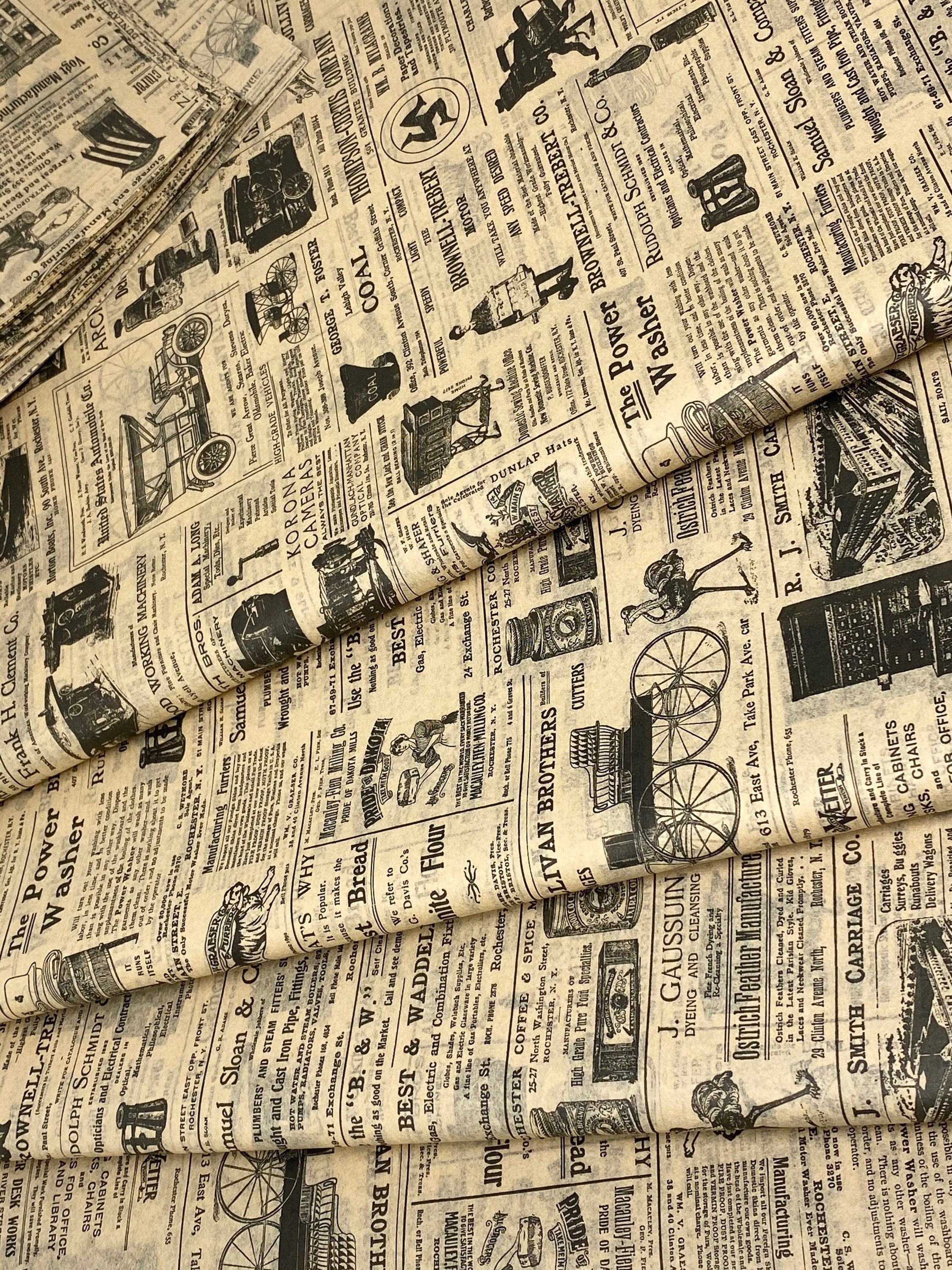 Old Newsprint Tissue Paper - with Vintage Designs for Gift Wrapping 24 Decorative Sheets 20 x 30 (Newspaper)