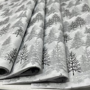 Frosted Forest Luxury Tissue Paper 5-10 sheets 20X30" Black Gray Metallic Silver Trees on Premium White All Occasion Christmas Gift Wrap