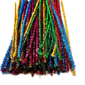 Box of 100 Metallic Silver or Gold Wired Tinsel Chenille Stems Craft Pipe  Cleaners 12 X 3mm 1/8 